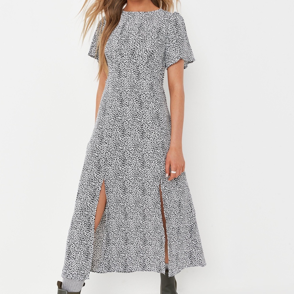 Missguided Black and White Speckle Midi Dress